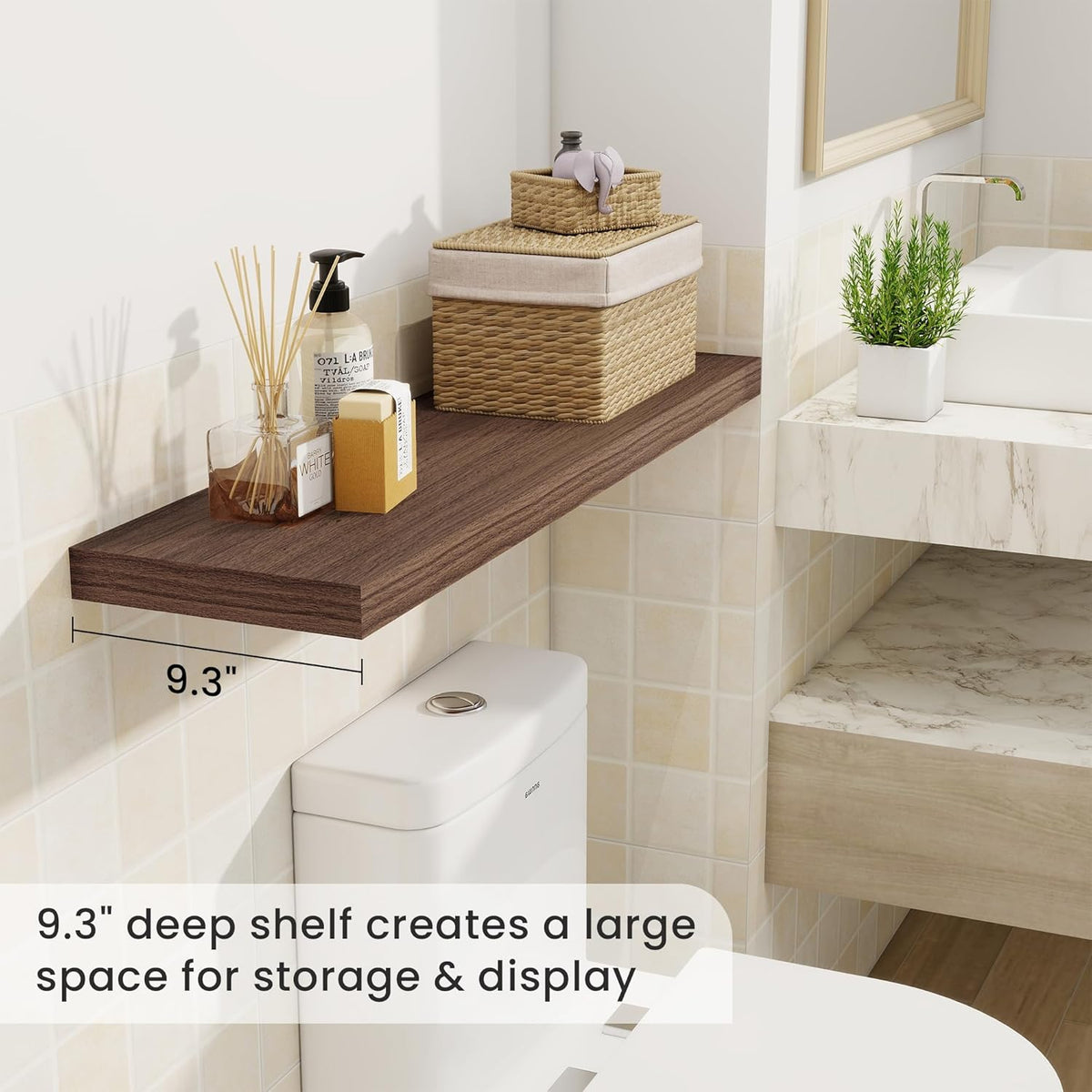 36 Inch Floating Shelves, 9.3 Inch Deep Rustic Wall Shelves - Extra Deeper Wall Mounted Storage
