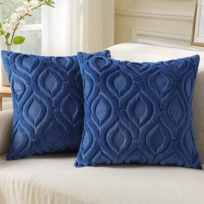 decorUhome Fall Throw Pillow Covers 20x20 Inch Set of 2, Soft Plush Decorative Faux Fur Dark Blue