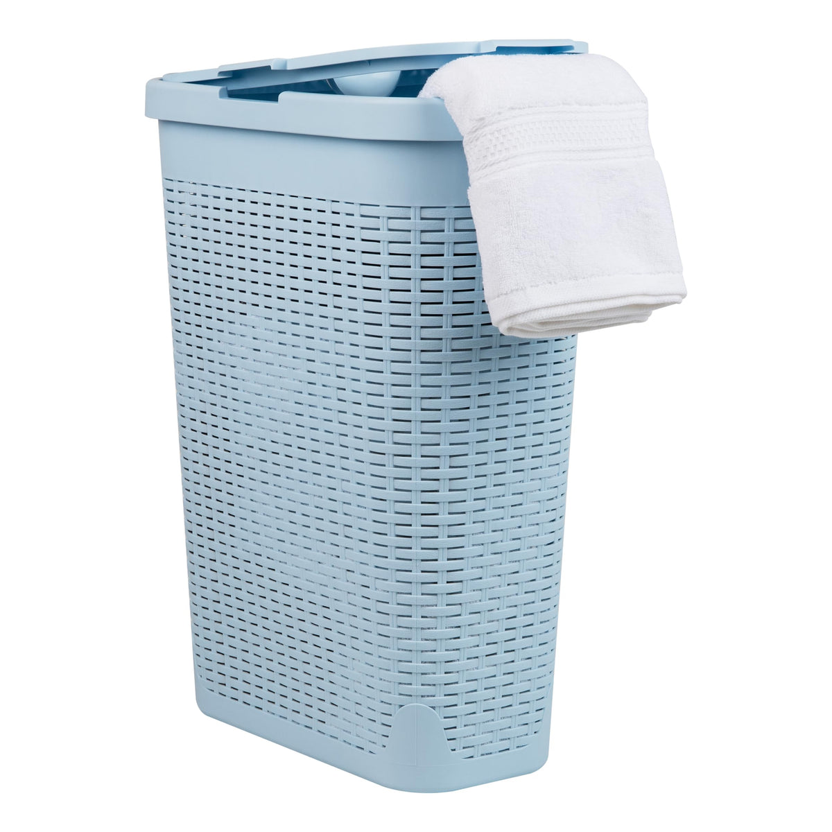 Mind Reader Slim Laundry Hamper with Lid, 40L Clothes Basket, Narrow Tapered Design with Ventilated
