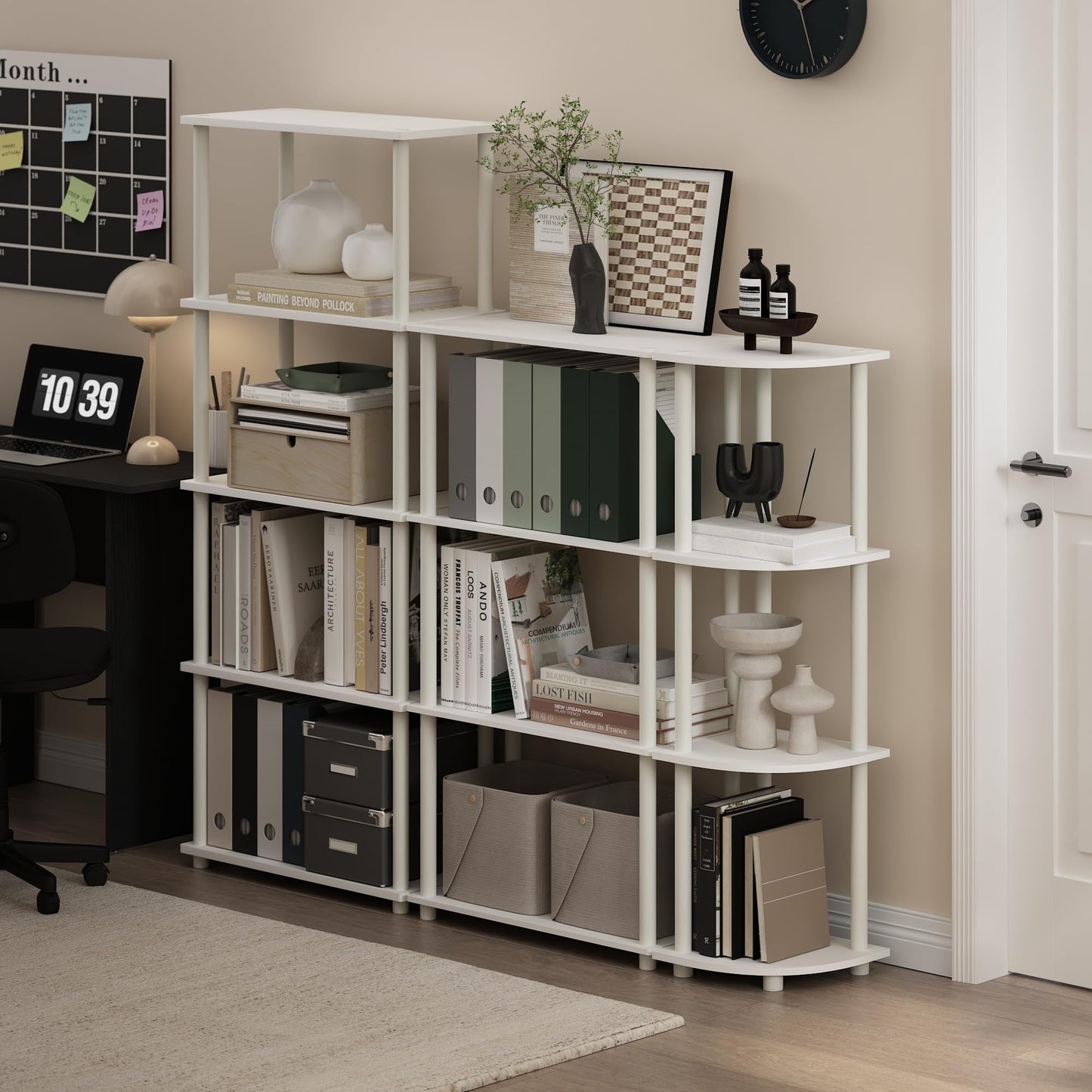 Furinno Turn-N-Tube Storage Shelves, 5-Tier Book Shelf, Corner Shelf, Toolless Open Shelves, for