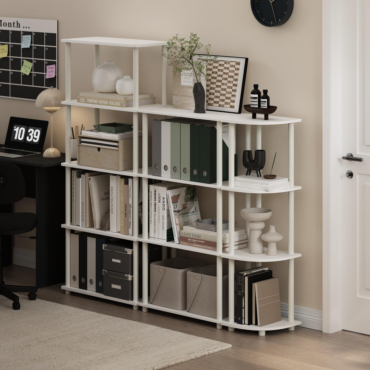 Furinno Turn-N-Tube Storage Shelves, 5-Tier Book Shelf, Corner Shelf, Toolless Open Shelves, for