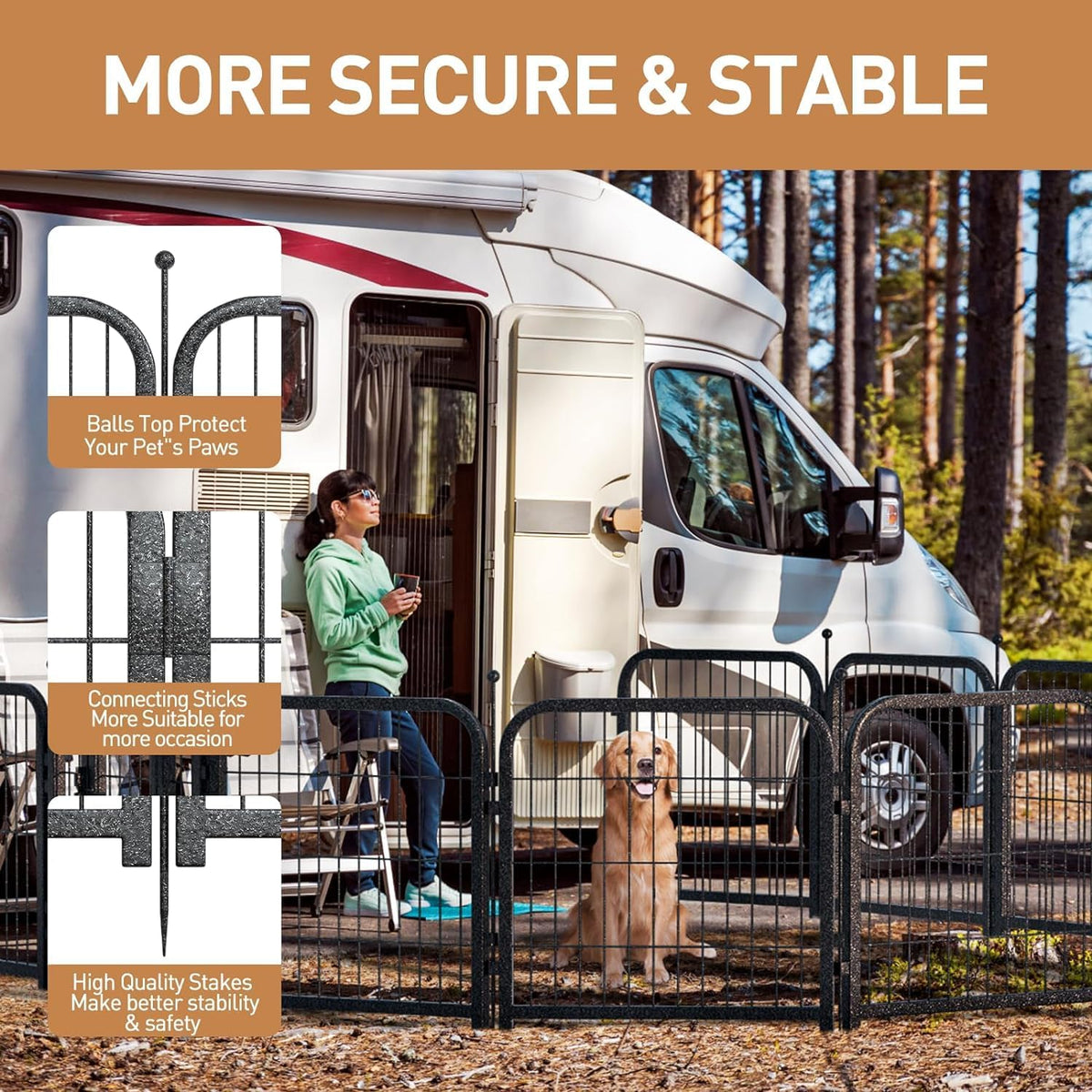 Metal Dog Playpen, 24" Inch Height 16 Panels, Ideal Dog Fence for Large/Medium/Small Dogs Indoor &