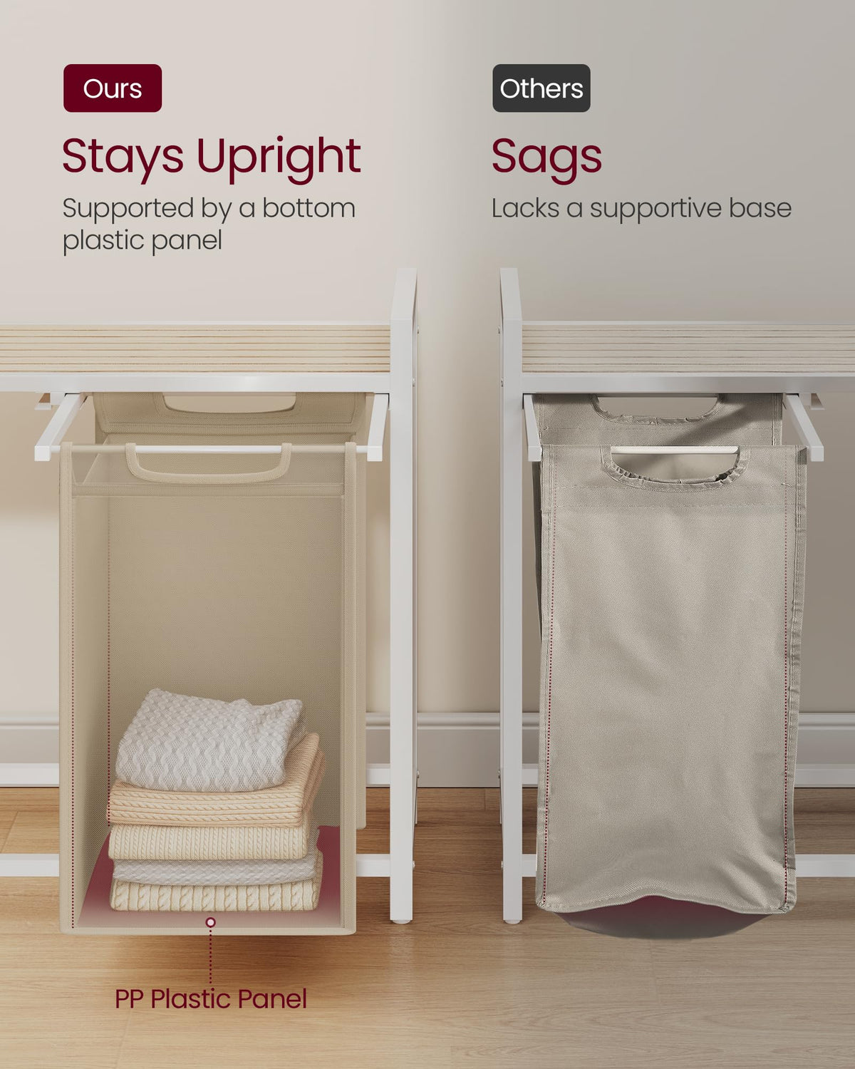 VASAGLE Laundry Hamper, Laundry Basket Sorter with 2 Pull-Out and Removable Bags, Shelf, Metal