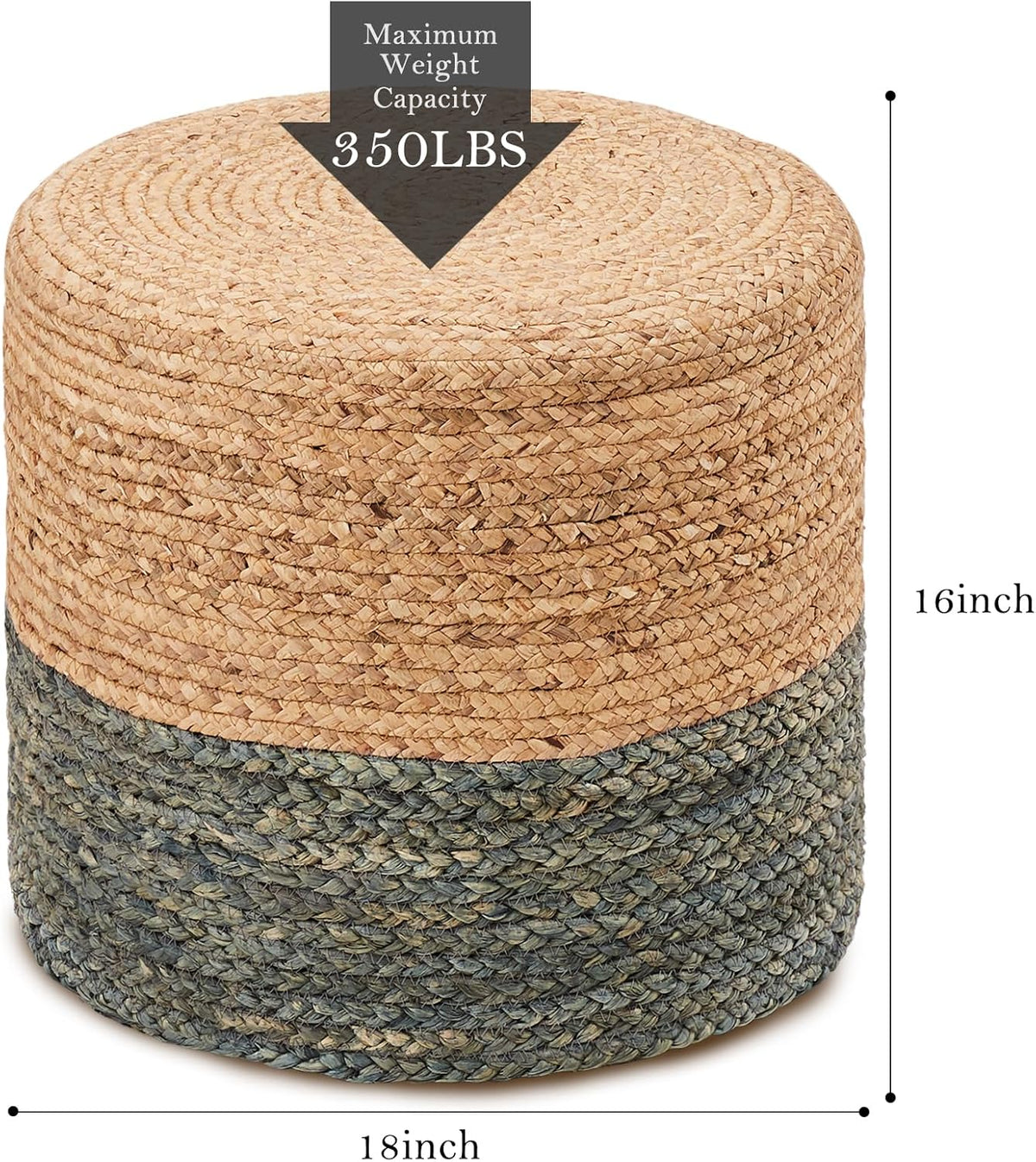 Wimarsbon 18'' Ottoman Pouf, Natural Braided Poof, Rustic Handweave Lounge Pouffe, Boho Footrest