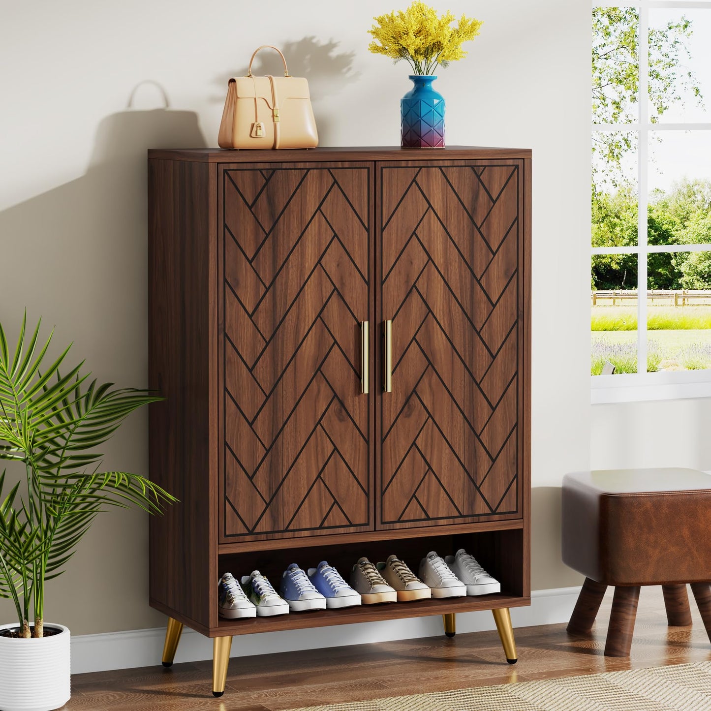 Tribesigns 6-Tier Shoe Cabinet with Doors, Wooden Shoe Storage Cabinet with Adjustable Shelves for