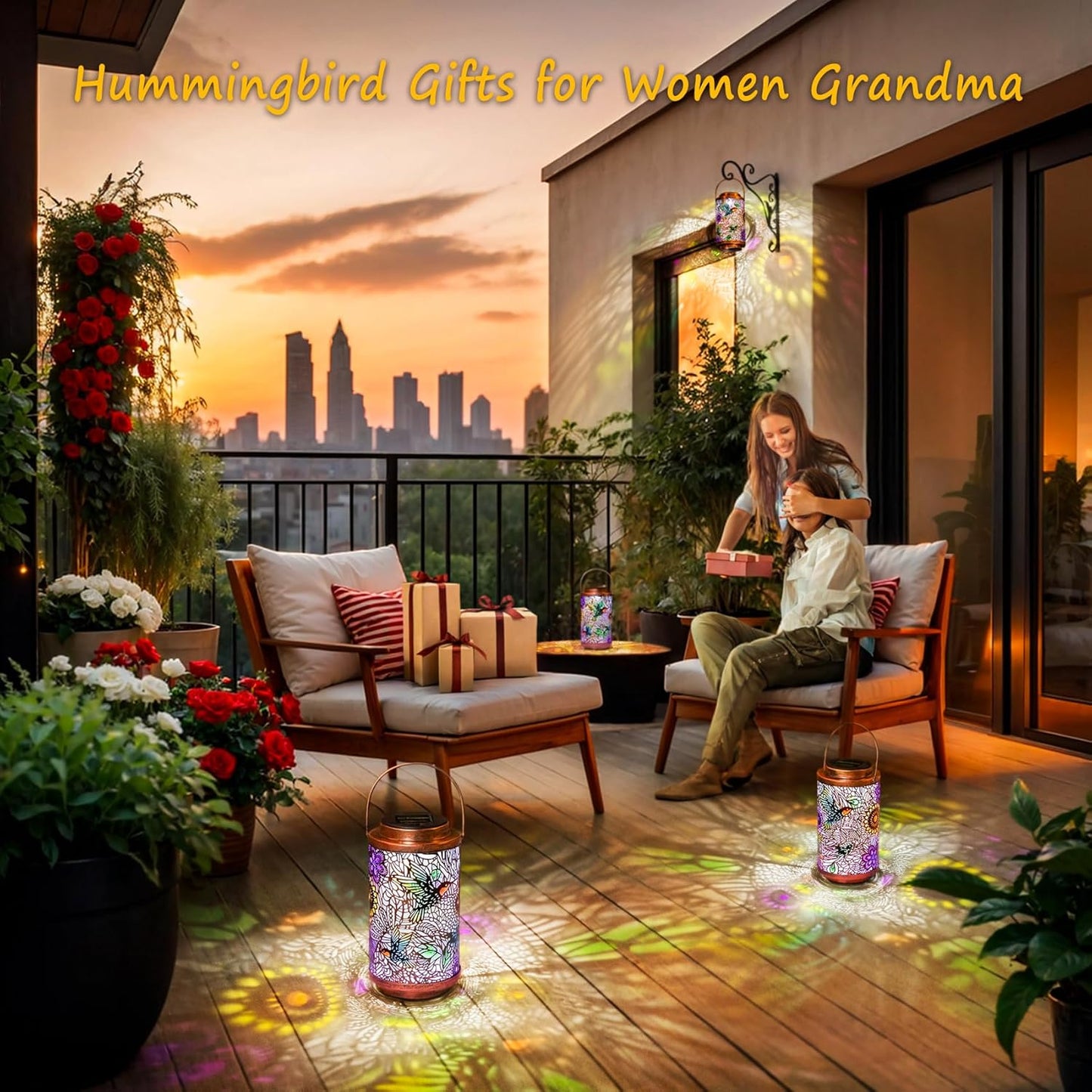 2Pack Solar Lanterns Outdoor Waterproof Hummingbird Colorful Garden Gifts for Mom, Multicolor Solar