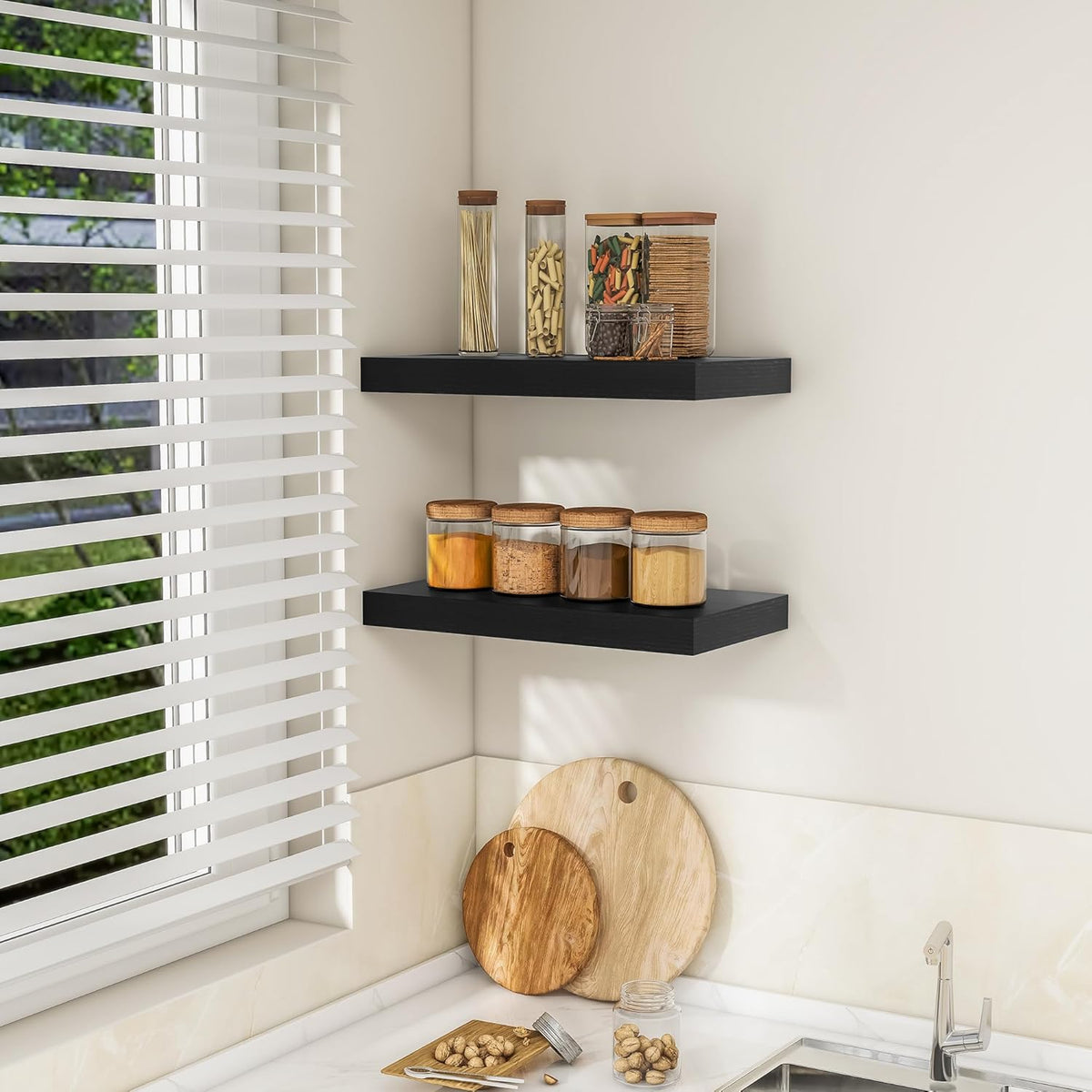 RICHFOCUS 16Inch Floating Shelves for Wall 2 Pack Shelves for Bedroom|Kitchen|Bathroom Wall Mounted