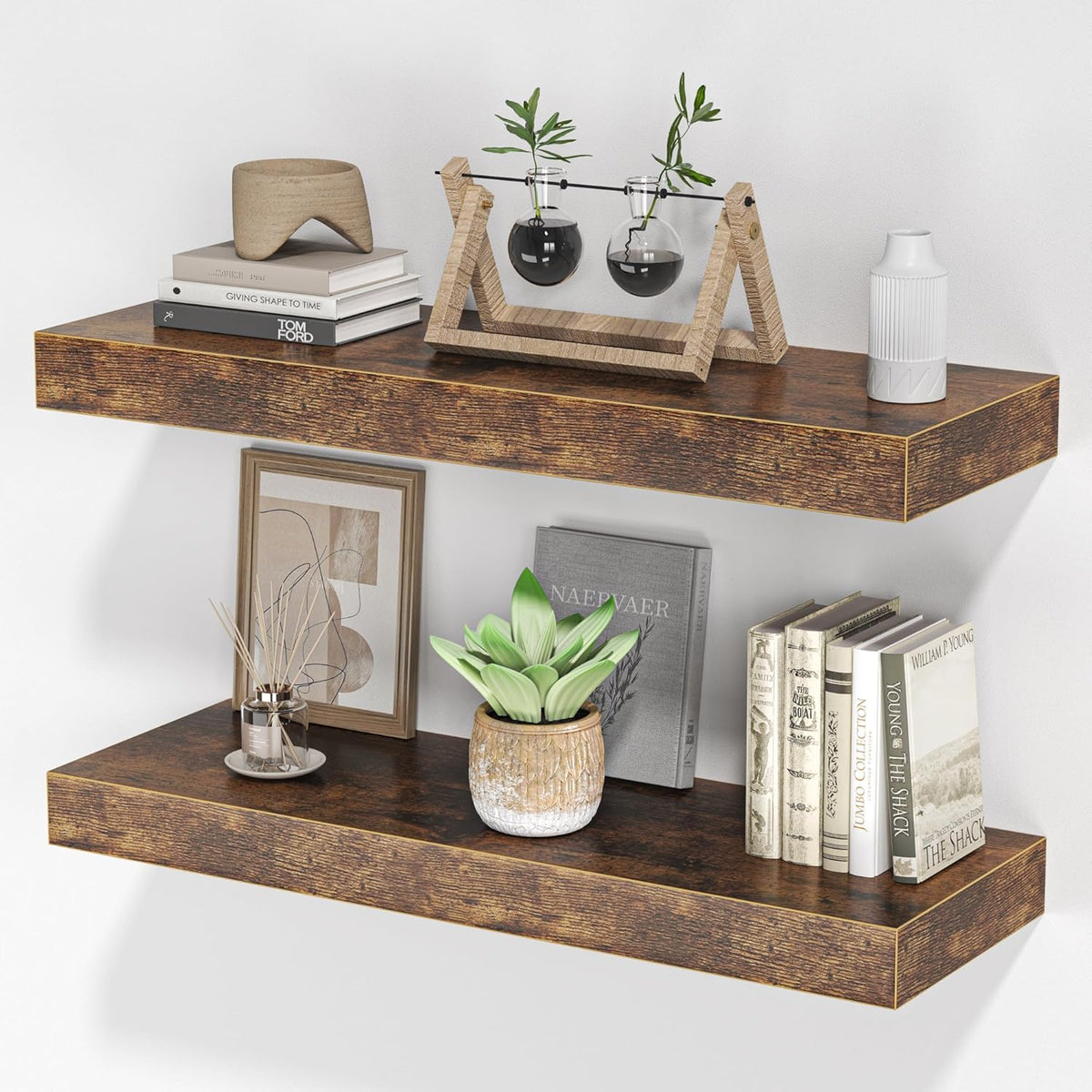 Floating Shelves for Wall, 24"W x 6.7"D x 1.5"H, Wooden Wall Mounted Display Shelf with Invisible