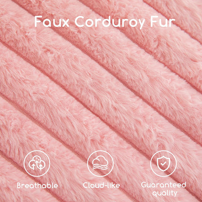HIGOGOGO Round Stuffed Pouf Ottoman, Stripe Faux Fur Poufs with Foam Chunk Filling, Furry and