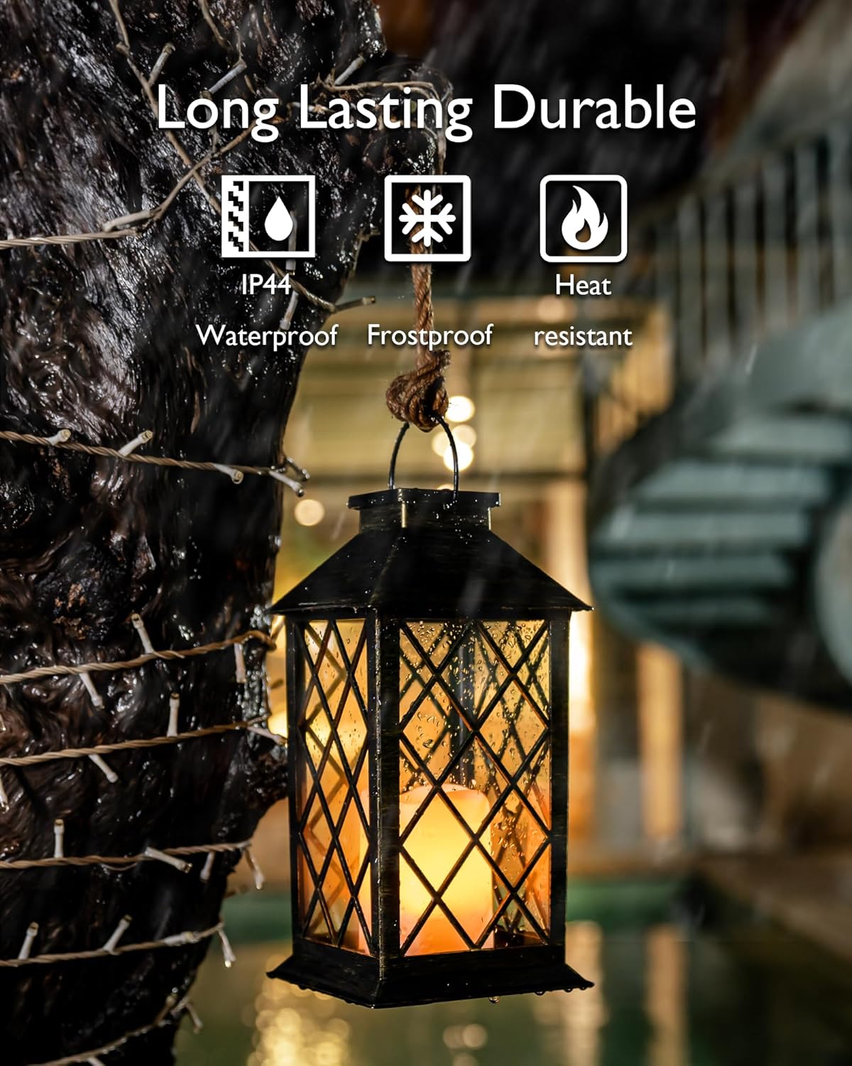 Homemory Solar Lanterns Outdoor Waterproof Hanging with Flickering Flameless Candles, 2 Pack Garden