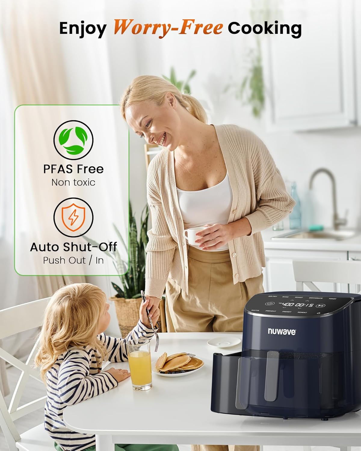 Nuwave Brio Plus Air Fryer 8 Qt, New & Improved, PFAS-FREE, 7 Digital One-Touch Cook Functions that