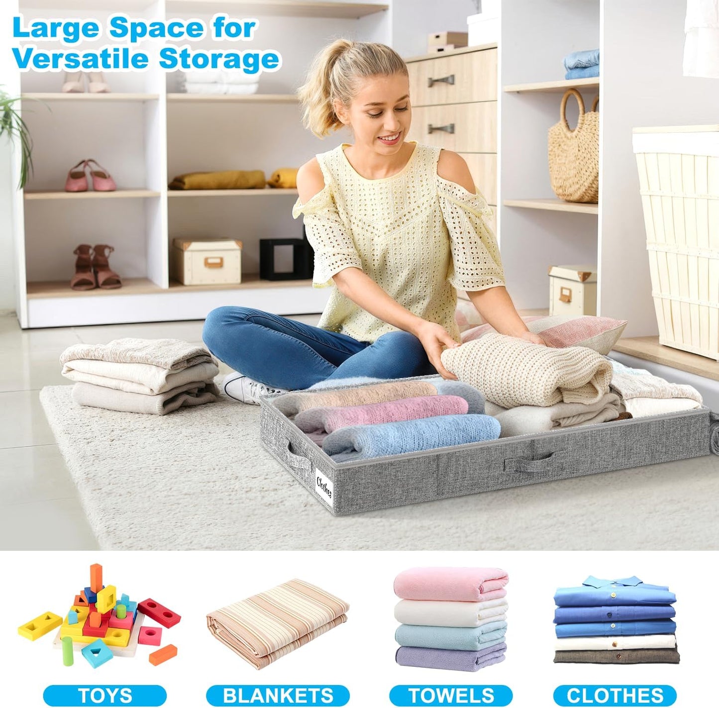 Under Bed Storage Container Bins 2 Pack, 4.5 Inch Slim Low Profile Underbed Clothes Storage