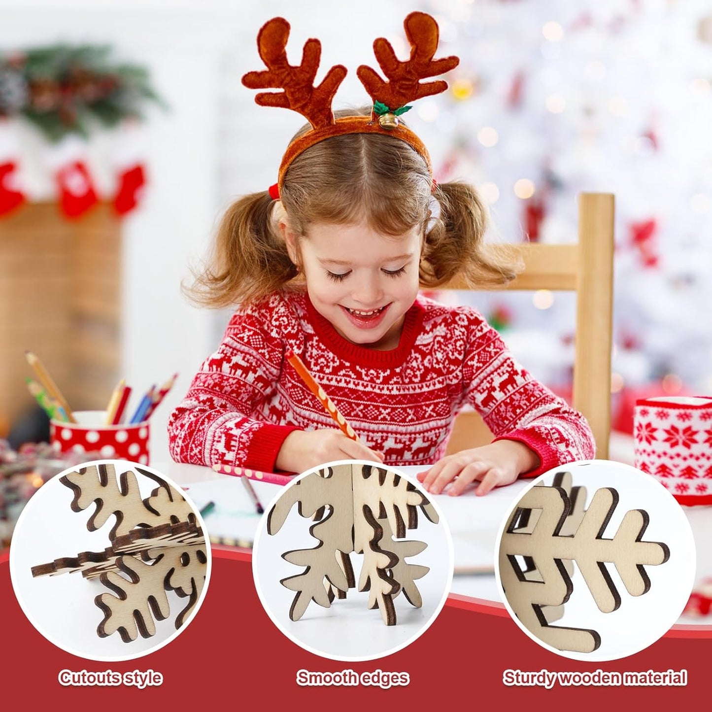 COCHIE DIY 3D Snowflake Wood Crafts to Paint for Kids Adults, Paintable Unfinished Wooden Slices