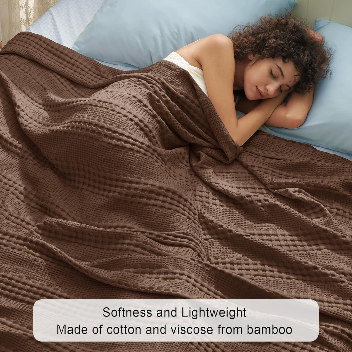 PHF Cooling Waffle Blanket King Size, Lightweight 60% Viscose from Bamboo & 40% Cotton. Breathable