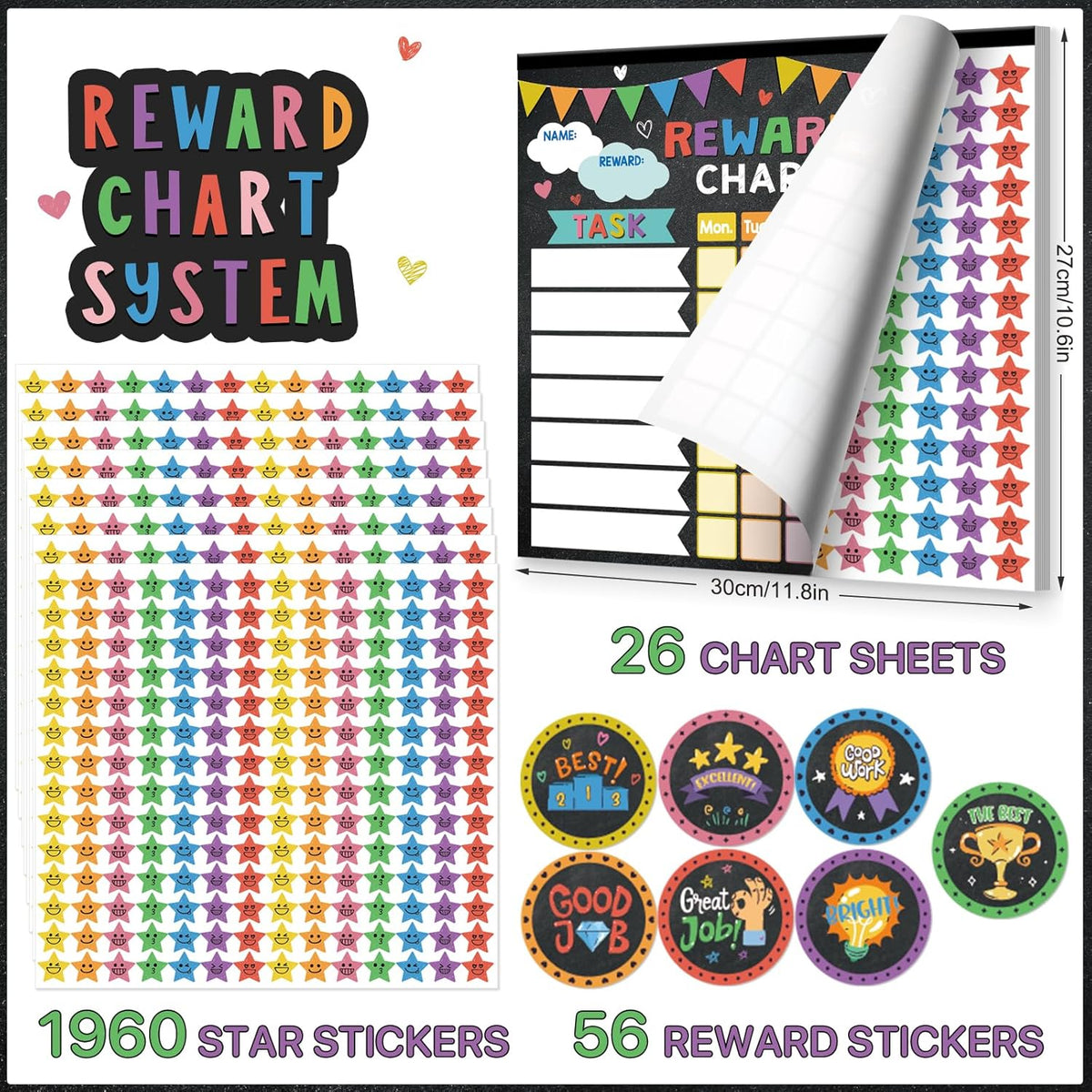 Reward Chart for Kids,Magnetic Behavior Chore Chart for Kids at Home,26 Black Chore Charts,1960