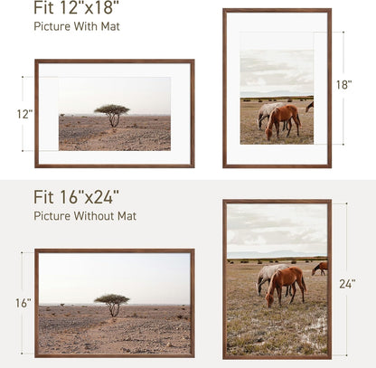 16x24 Poster Frame Natural Solid Walnut Photo Frames with 12x18 Removable Mat Wall Hanging Large