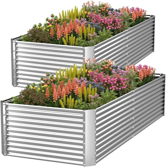 2 Pack 8x4FT Tall Galvanized Raised Garden Bed Outdoor,Metal Garden Bed for Vegetables,Steel Raised