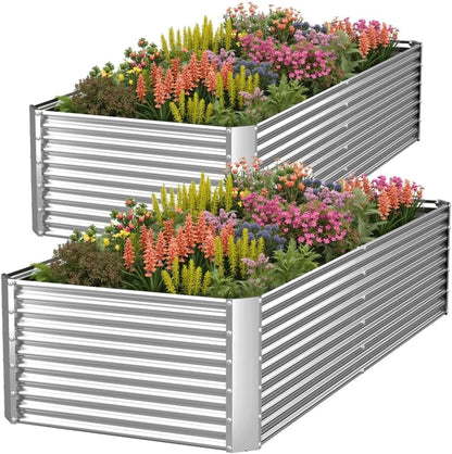 2 Pack 6x3FT Tall Galvanized Raised Garden Bed Outdoor,Metal Garden Bed for Vegetables,Steel Raised