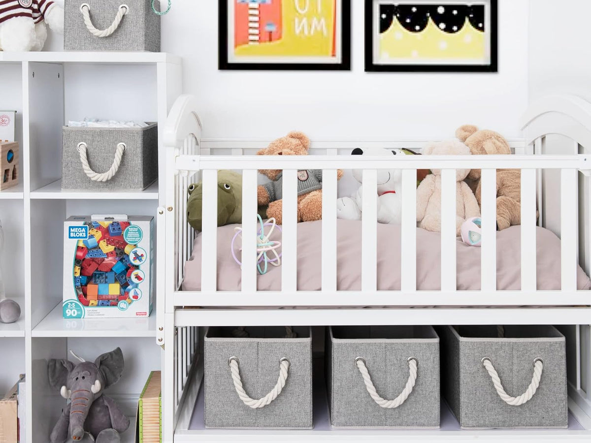 StorageWorks Storage Baskets for Shelves, Foldable Fabric Closet Storage Bins with Handles, Fabric