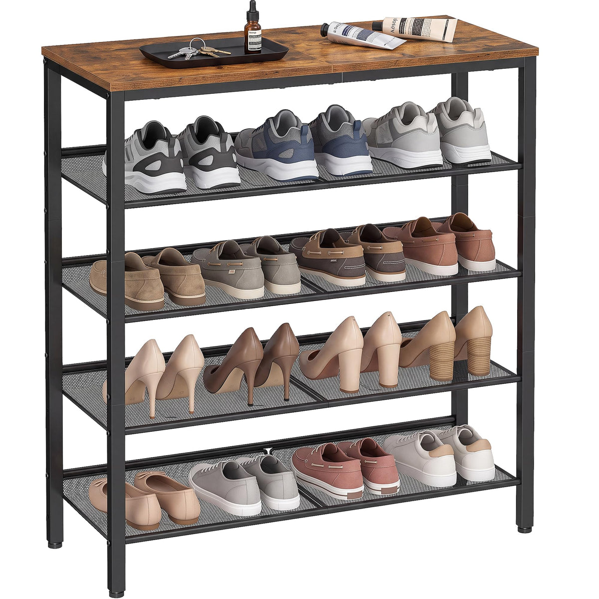 SONGMICS HOME 5 Tier Shoe Storage Organizer, Freestanding, Dense Mesh