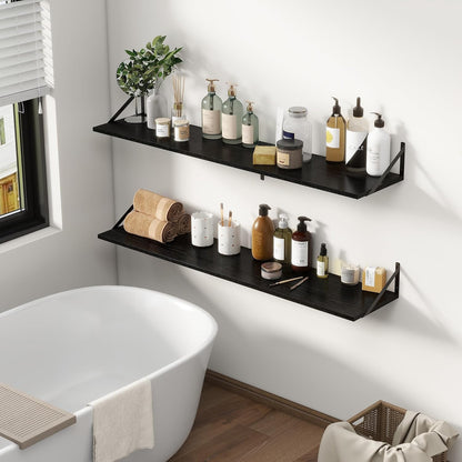 Fun Memories Deep Floating Shelves, 55W x 12D Floating Shelves for Wall, Wood Black Floating Shelf