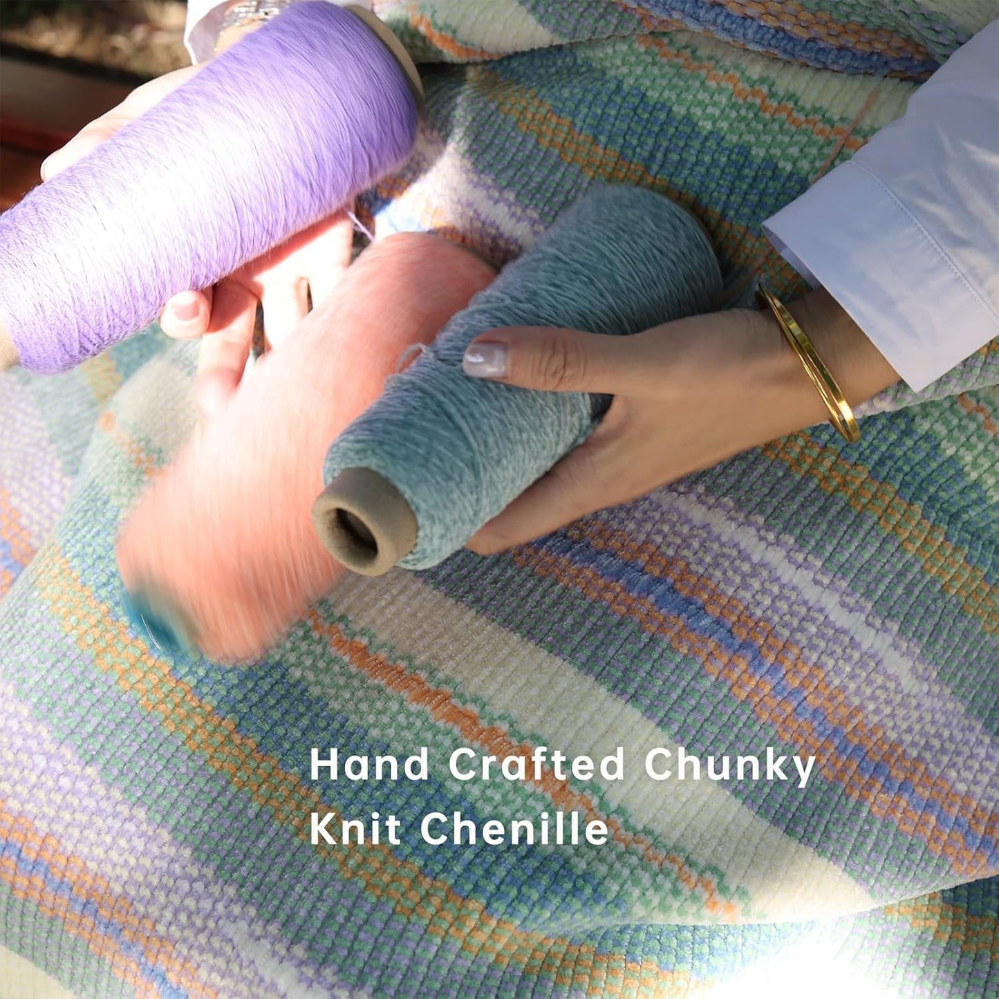 Soft Chenille Yarn Throw 50"x60", Handmade Knit Throw Blanket, for use in All Seasons, Soft Cozy