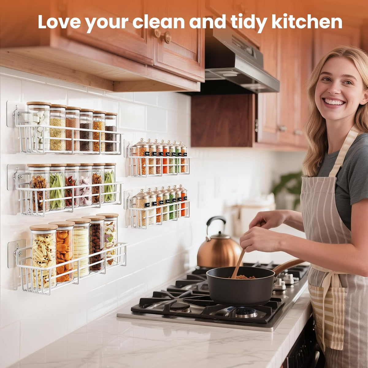 5 Pack Spice Rack Seasoning Organizer Wall Mount, Screw or Adhesive Hanging Shelf Basket Spice