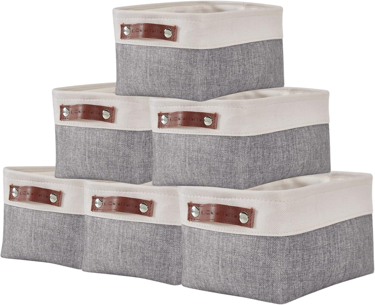 DECOMOMO Small Storage Basket, Closet Storage Bins, Baskets for Organizing Shelves (Grey & White