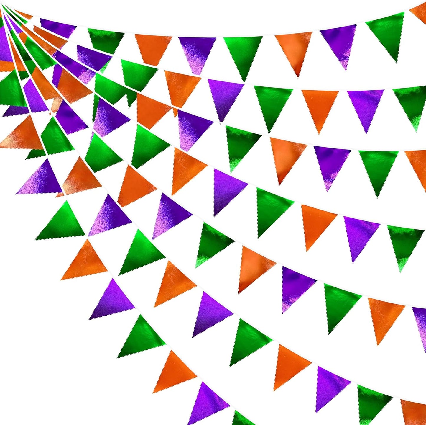 Halloween Party Decorations Metallic Fabric Green Orange Purple Triangle Pennant Banner Flag