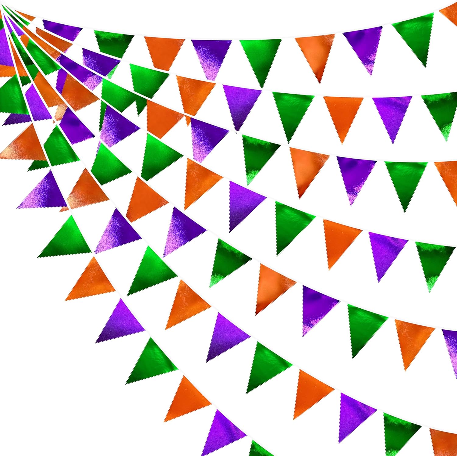 Halloween Party Decorations Metallic Fabric Green Orange Purple Triangle Pennant Banner Flag