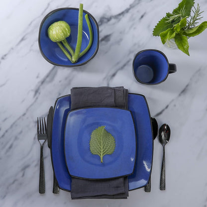 Gibson Elite Soho Lounge Square Reactive Glaze Stoneware Dinnerware Set, Service for 4 (16pc)