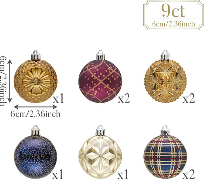 Valery Madelyn Ornaments for Christmas Trees, 9ct 2.36 Inches Bronze Copper Gold and Purple