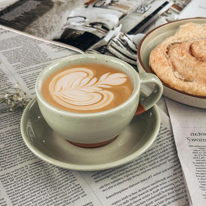 Mora Ceramic Latte Art Mug With Saucer - 10.5 oz, Round Bottom For Perfect Pours - Cafe Cups for