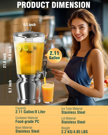 WantJoin Beverage Dispenser With Stand -2 Gallon Beverage Dispenser Drink Dispenser w/Upgraded Dual