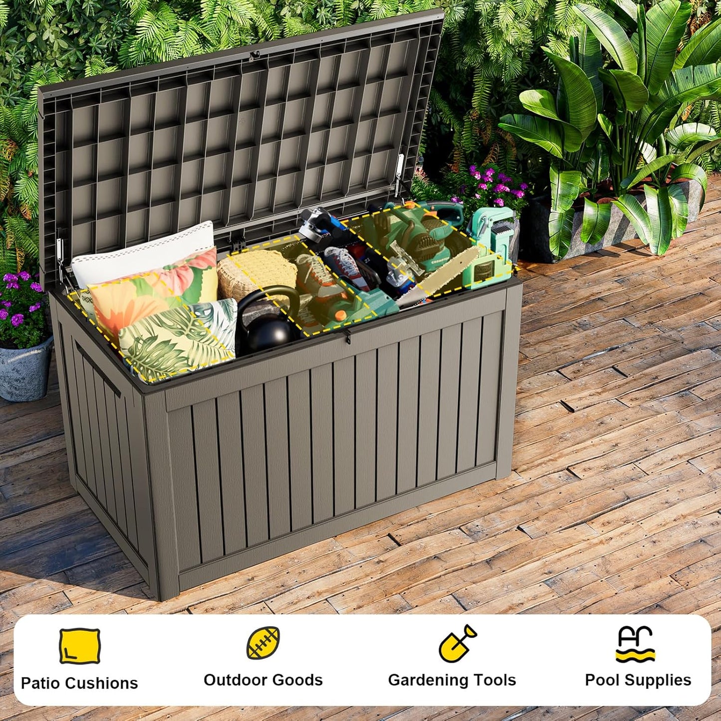 230 Gallon Outdoor Deck Box,Storage Lockable Waterproof Patio Furniture,Garden Tools,Cushions,Pool