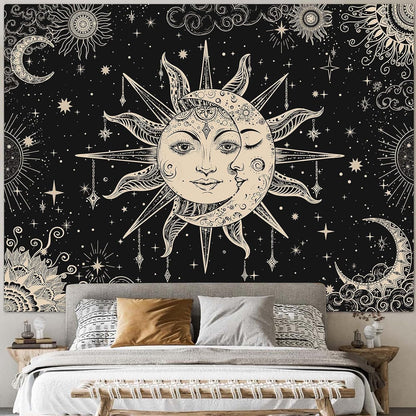 Lunerfex Sun and Moon Tapestry Mandala Wall Tapestry, Vintage Tapestries for Bedroom Ceiling