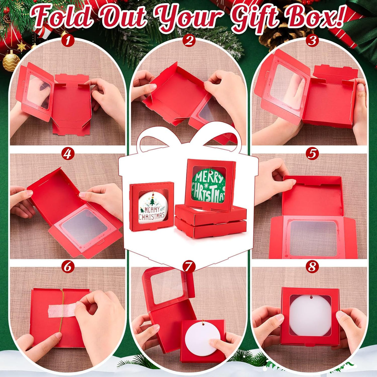 25 Pcs Sublimation Ornament Blanks Box 3.6"x3.6"x0.7" Christmas Ornaments Holder Ceramic Discs