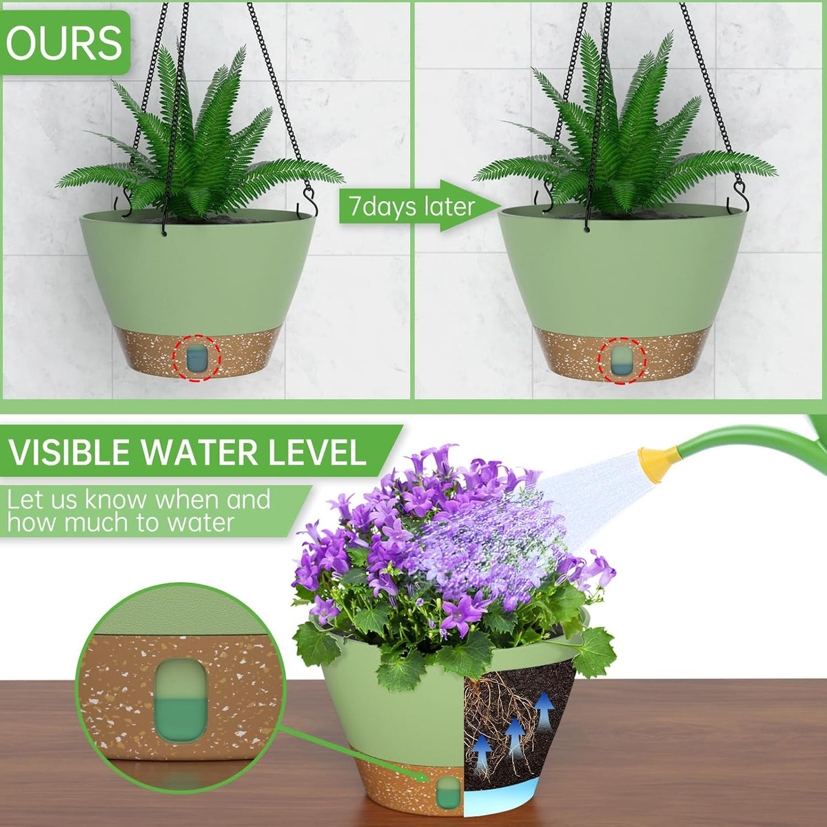 ZMTECH 2 Pack 10 Inch Hanging Planters for Outdoor Plants, Hanging Pots for Plants Indoor with