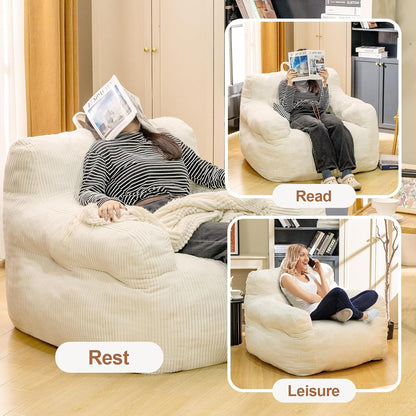 Bean Bag Chair for Adults - Faux Fur, Fluffy and Comfy with Filler, Big Sofa for Reading, Gaming