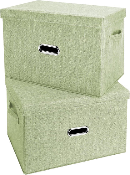 Large Linen Fabric Foldable Storage Bins with Removable Lid and Handles, Washable Storage Box