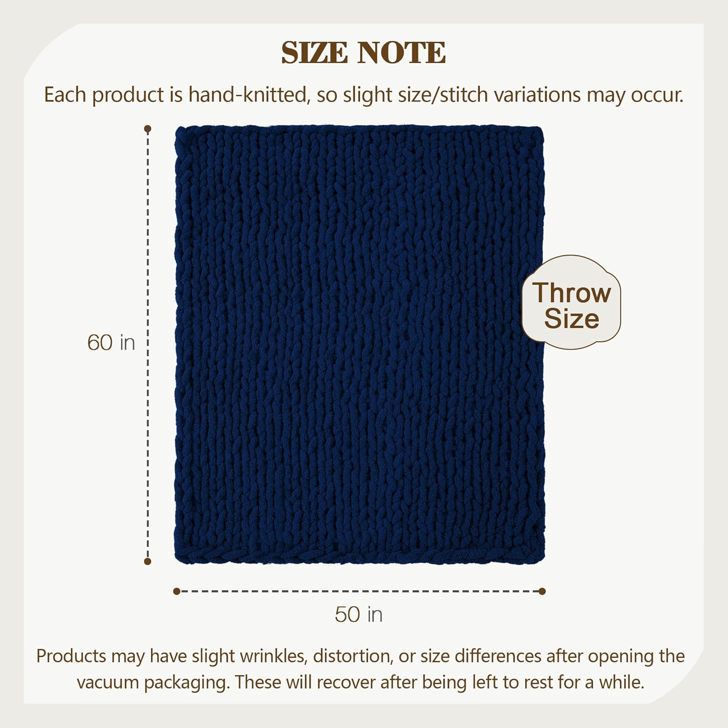 Carriediosa Chunky Knit Throw Blanket 50" X 60", 100% Hand Made Large Chenille Loop Yarn Soft