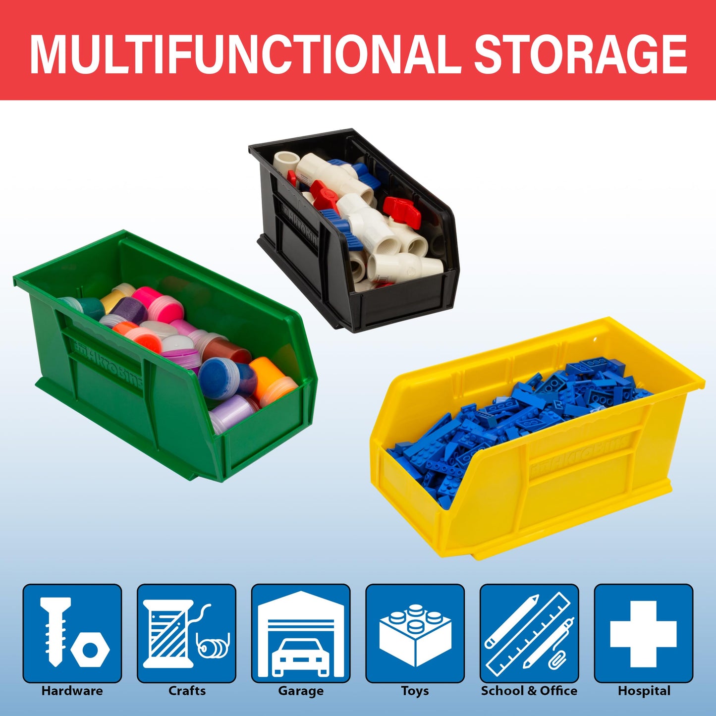 Akro-Mils 30230 AkroBins Plastic Storage Bins, 11"x5"x5", Black, 12-Pack