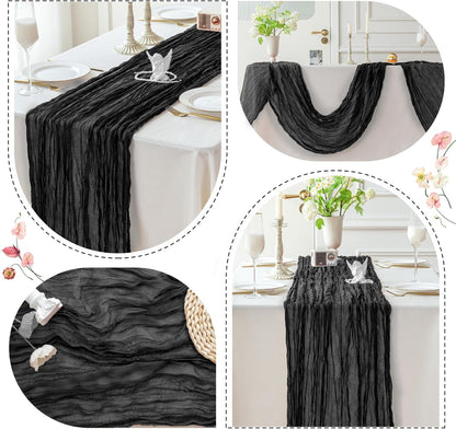 Sioloc Black Cheesecloth Table Runner Fall Autumn Decor for Home 10ft Table Cloth for Wedding