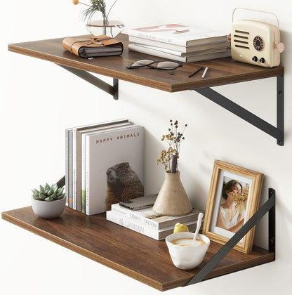Deep Floating Shelves, 12 Inch Deep Floating Shelves for Wall, 24"W x 12"D Wall Shelves for Books