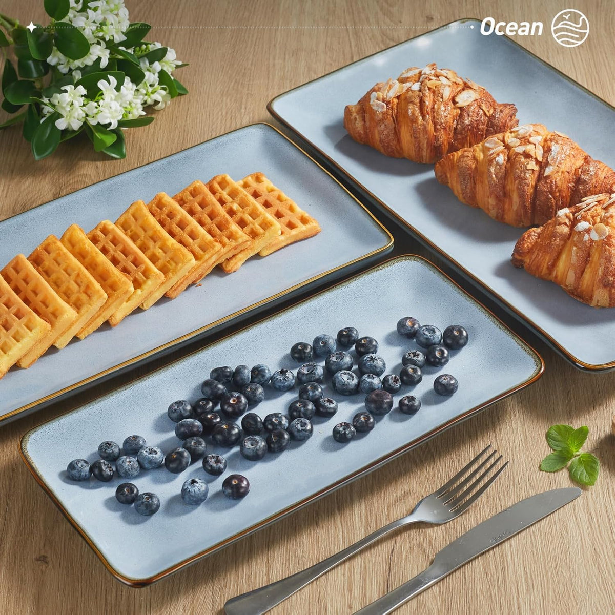 famiware Serving Platter, Rectangular 15.67/14.1/12.6inch Serving Dishes for Entertaining, Reactive