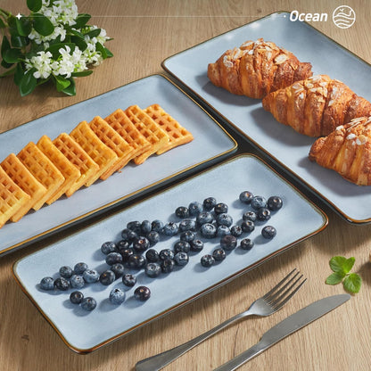 famiware Serving Platter, Rectangular 15.67/14.1/12.6inch Serving Dishes for Entertaining, Reactive