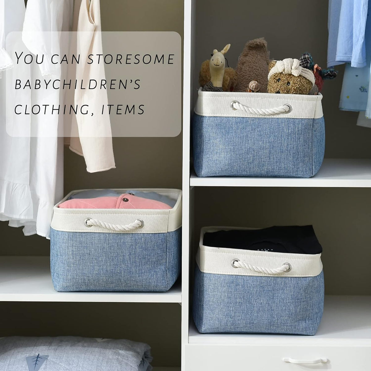 TcaFmac Storage Bins for Organization - Large 3 Pack Canvas Storage Basket for Shelves with