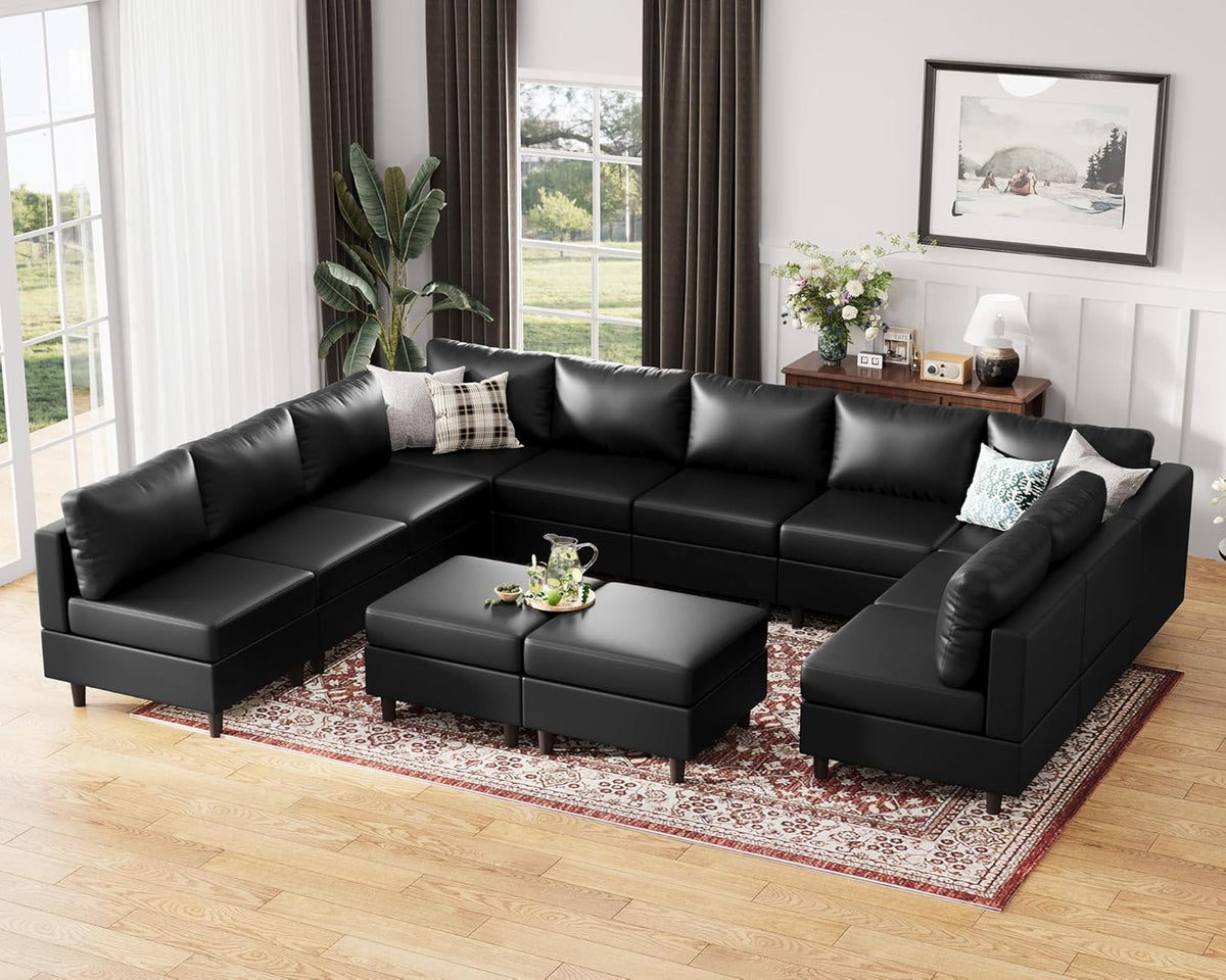 ABCASA Oversized 145.5" Faux Leather Modular Sectional Sofa, Modern Large 12 Seater U Shaped Couch