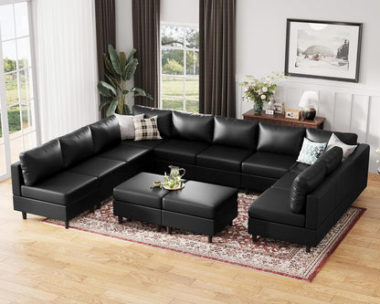 ABCASA Oversized 145.5" Faux Leather Modular Sectional Sofa, Modern Large 12 Seater U Shaped Couch