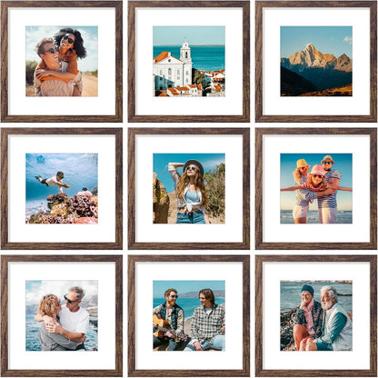 Vittanly 12x12 Picture Frames Set of 9, Shatter Resistant Plexiglass, Display 8x8 Pictures with Mat